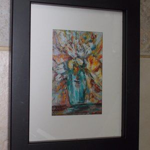 COPY - "Aqua Floral" print from original oil painting by Davila, signed matted …